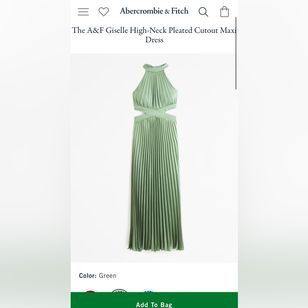 Abercrombie & Fitch Giselle Green Pleated Cutout Maxi Dress